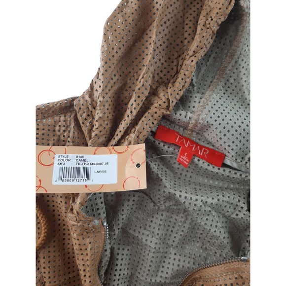 Tamar Women's Camel Brown Tan Faux Leather Mesh Full Zip Hooded Jacket L - Picture 7 of 8